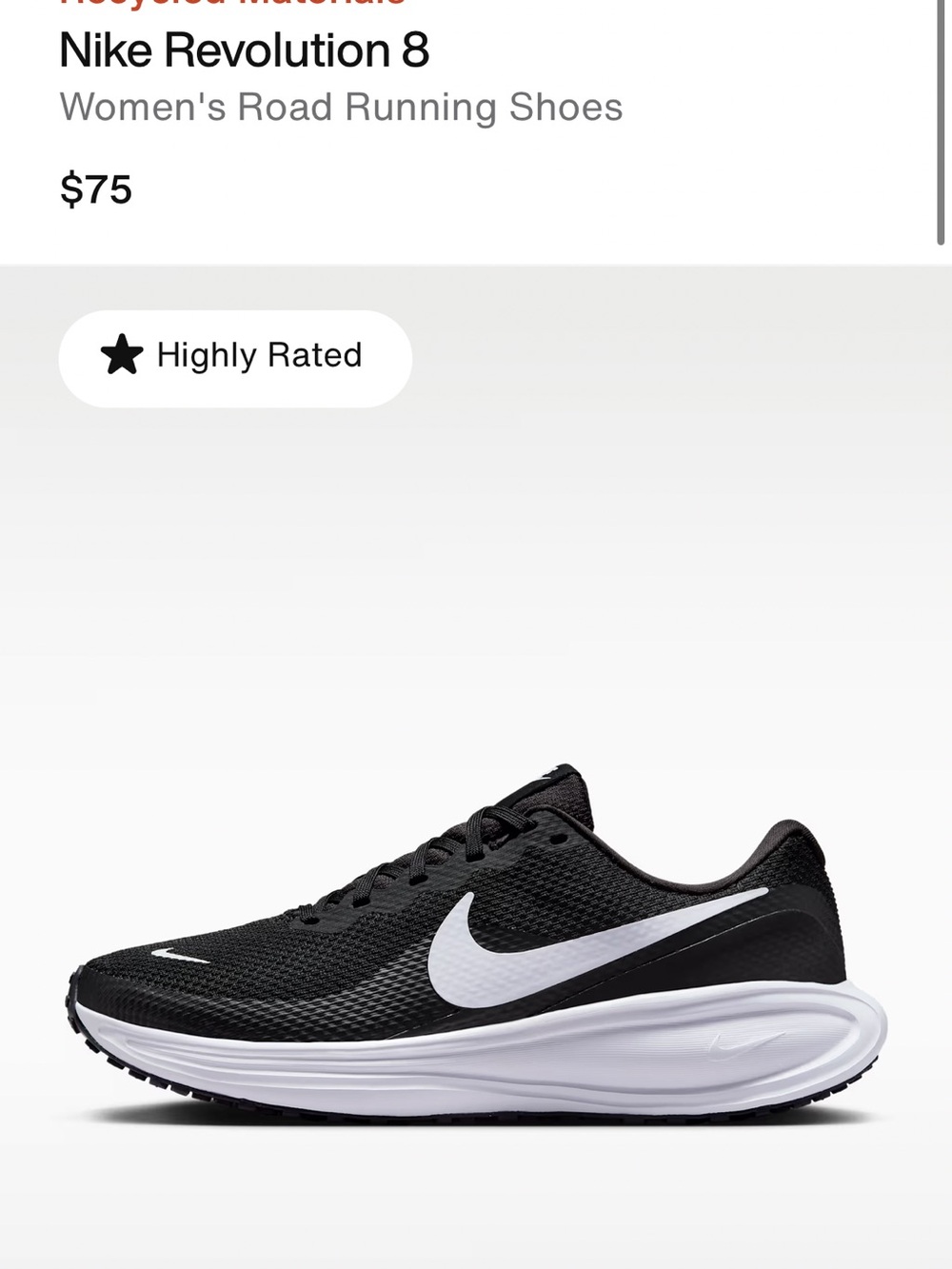 Nike Revolution 8 Womens 7M Black/White Running Shoes HJ8485-001 Good Clean